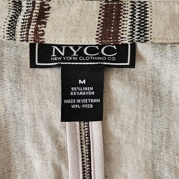 NYCC Linen Blend Striped Blazer Jacket M Roll Tab Sleeves - Picture 6 of 8